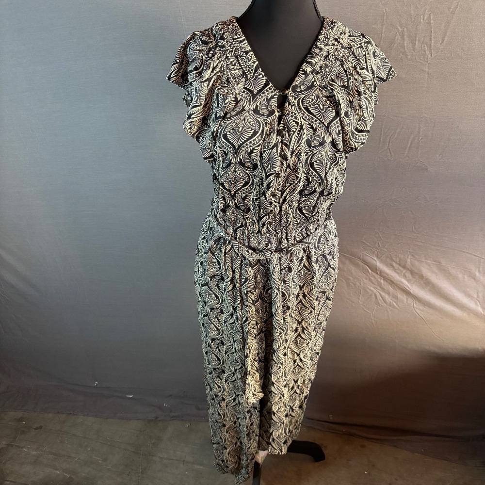 Anthropologie Zadie Jumpsuit Black Cream Paisley Flutter Sleeve‎ 6P Boho